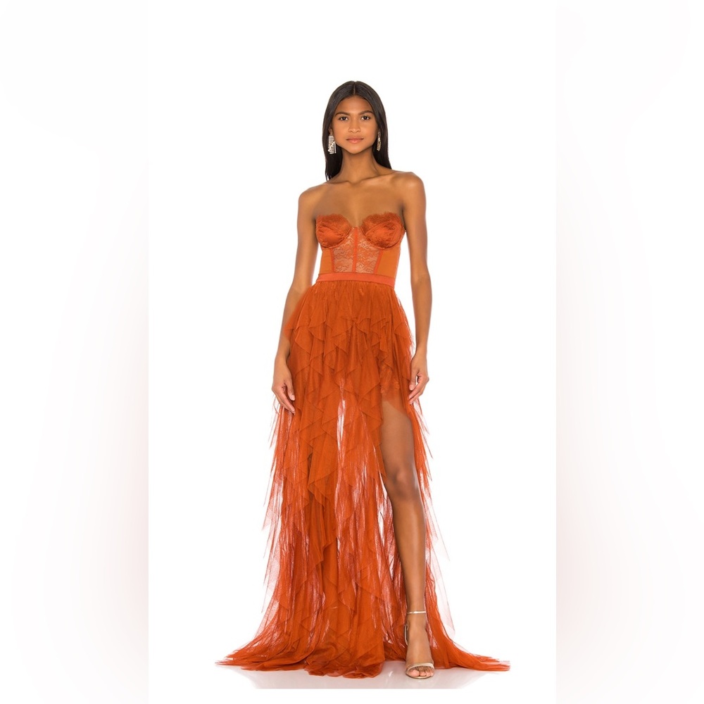 For love and lemons x revolve bustier gown in rust